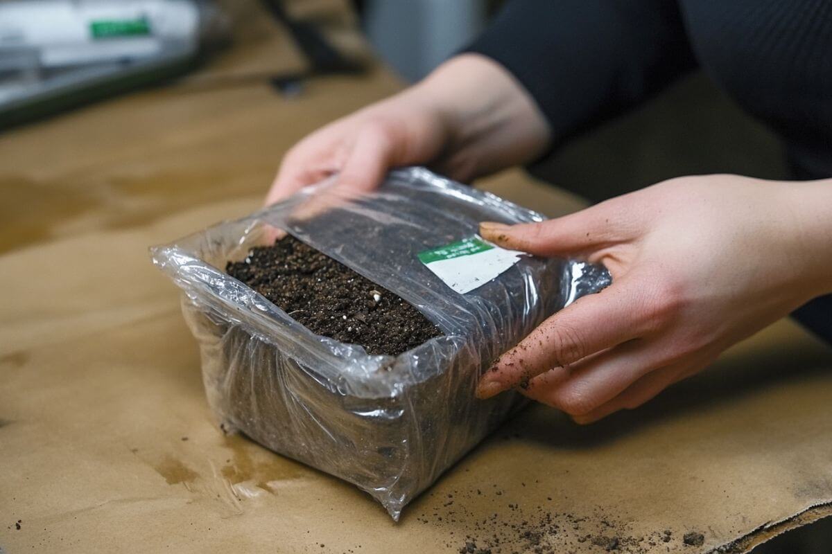 A gardener prepares the ideal soil mix for bonsai seeds that have undergone post-stratification.