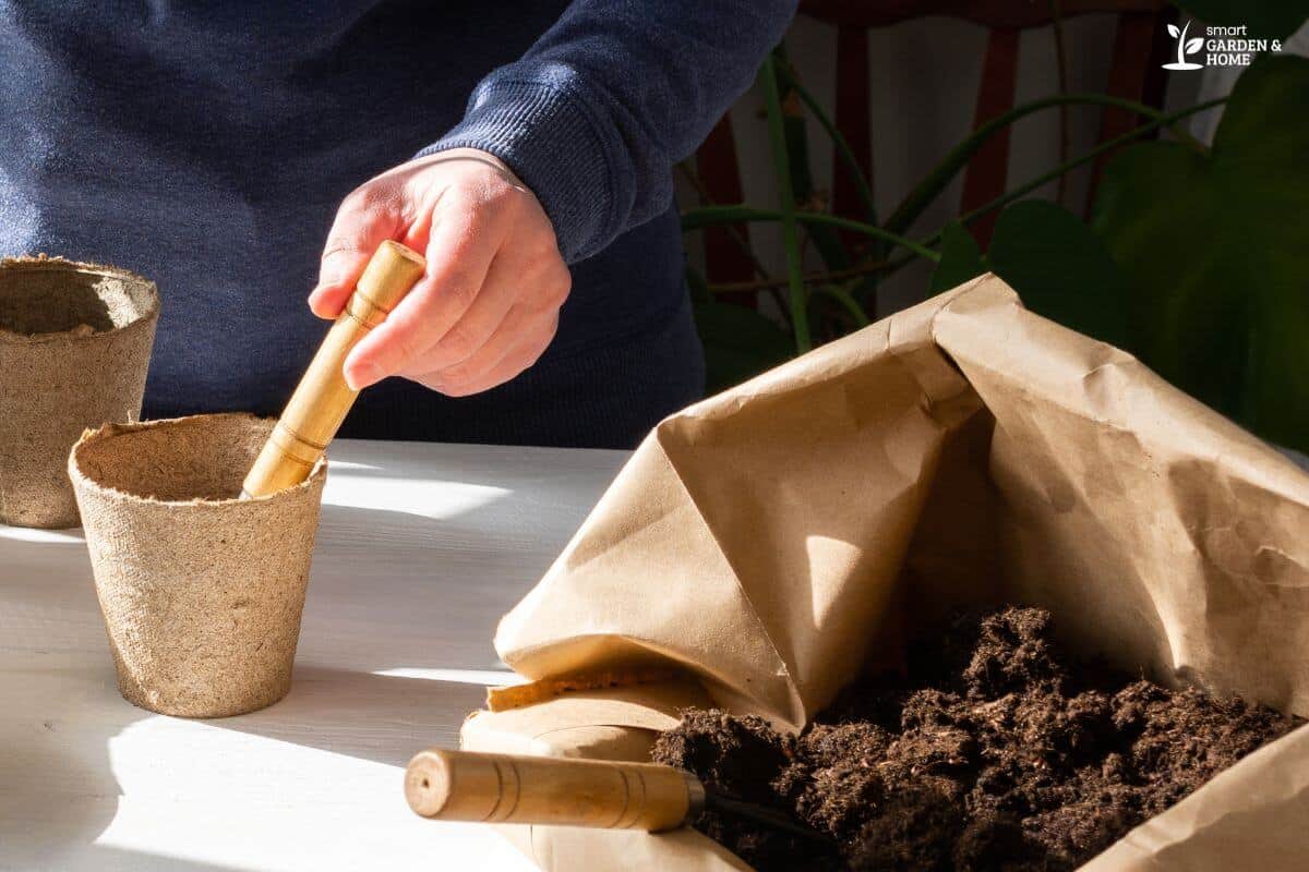 Empty Pot With A Bag Of Potting Mix