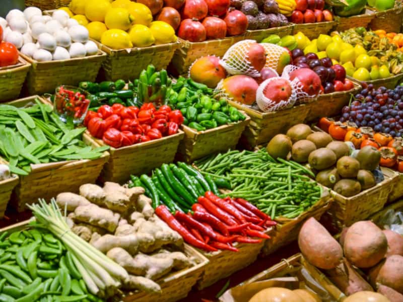 Variety of Fruits and Vegetables Being Sold at the Market