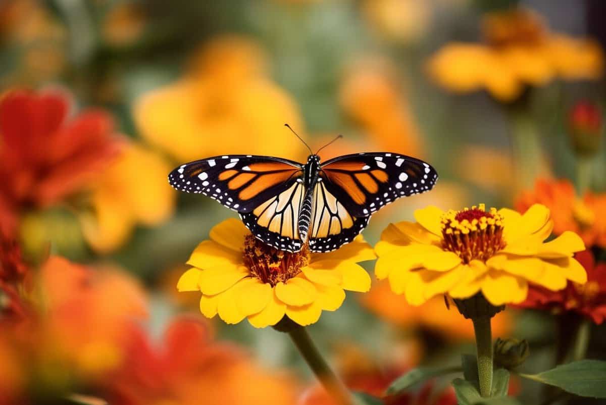 Garden Insect - Butterfly on Orange Flowers
