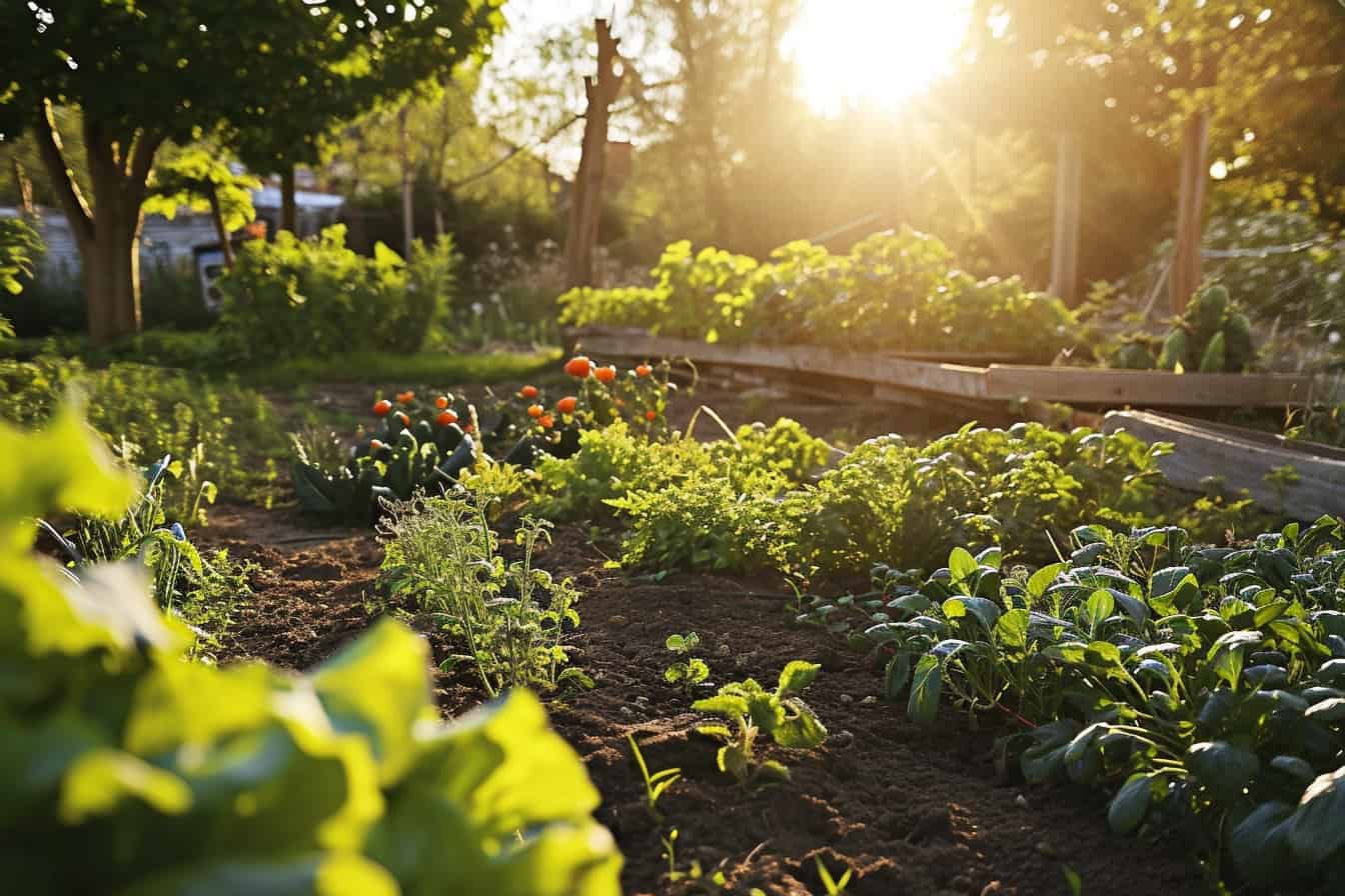 Start an organic garden where the sun is shining on a variety of vegetables.